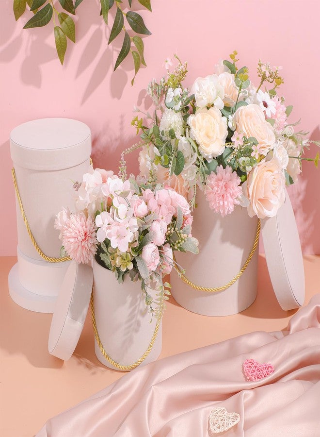 Uiifan صندوق زهور دائري مخملي من Uiifan مكون من 6 قطع مع أغطية، صندوق هدايا مخملي متداخل مع مقبض، مثالي لحفلات الزفاف والعطلات، وتنسيقات هدايا الزهور الفاخرة، وهدايا وصيفات العروس، وهدايا حفلات أعياد الميلاد (أبيض) - Image 4